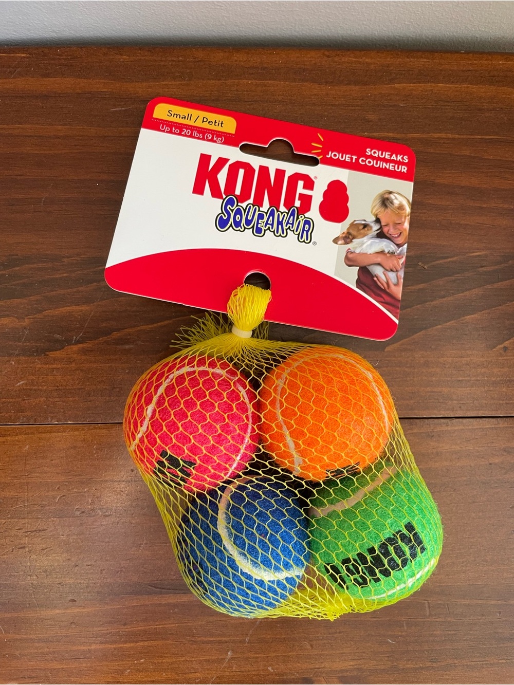 New Kong Small SqueakAir Tennis Balls - Pink, Orange, Blue & Green 4-Pack